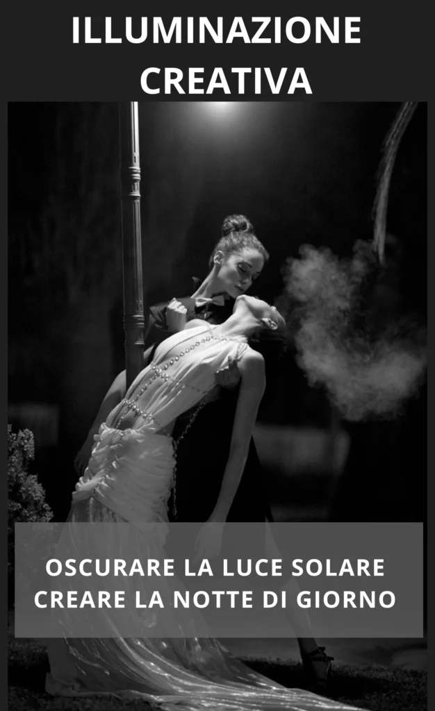 Modelle illuminate dal un flash che simula la luce di un lampione e crea effetto notte durante il giorno. uso creativo del flash e luce naturale di francesco francia