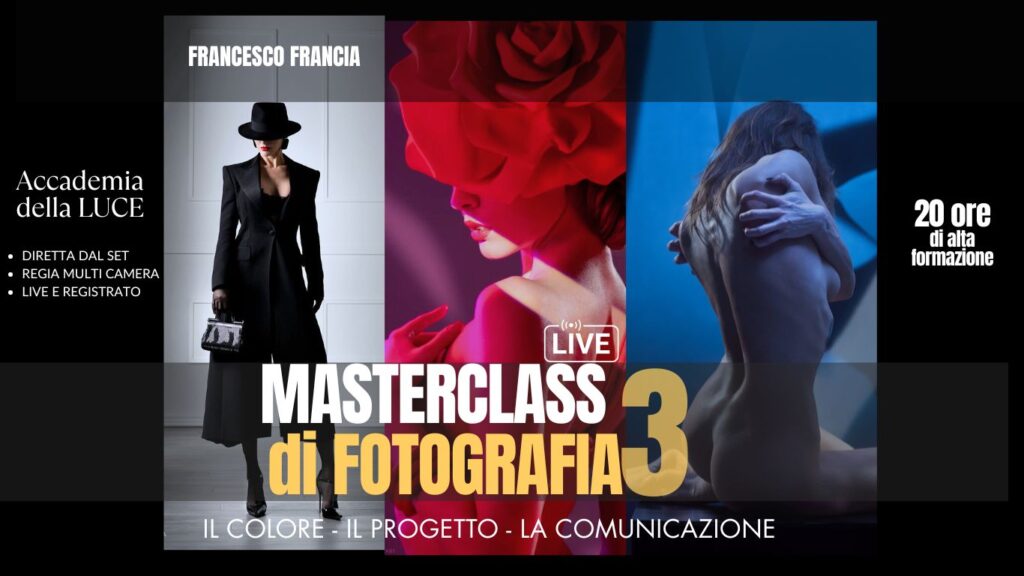 Master di illuminotecnica e fotografia avanzata n 3 con Francesco Francia - corso on line in diretta da set reali