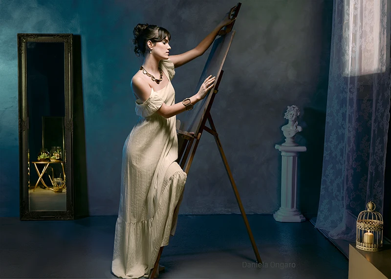 foto di una pittrice, daniela Ongaro fotografa allieva di accademia della luce, a cura di Francesco Francia
